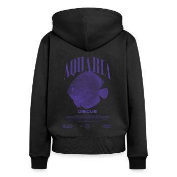 Diskus-Buntbarsch Fish Keeper Moderne Streetwear - Frauen Premium Bio Zip Hoodie - Schwarz - Hinten - Julia (174cm)