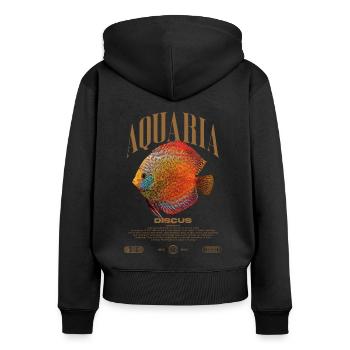 Diskus-Buntbarsch Fish Keeper Moderne Streetwear - Frauen Premium Bio Zip Hoodie - Schwarz - Hinten - Julia (174cm)