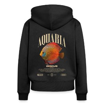 Diskus-Buntbarsch Fish Keeper Moderne Streetwear - Frauen Premium Bio Zip Hoodie - Schwarz - Hinten - Julia (174cm)
