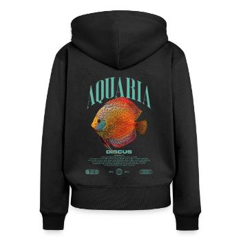 Diskus-Buntbarsch Fish Keeper Moderne Streetwear - Frauen Premium Bio Zip Hoodie - Schwarz - Hinten - Julia (174cm)