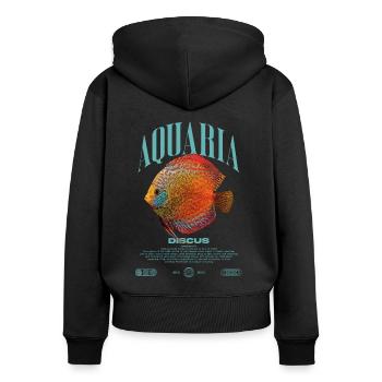 Diskus-Buntbarsch Fish Keeper Moderne Streetwear - Frauen Premium Bio Zip Hoodie - Schwarz - Hinten - Julia (174cm)
