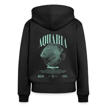 Diskus-Buntbarsch Fish Keeper Moderne Streetwear - Frauen Premium Bio Zip Hoodie - Schwarz - Hinten - Julia (174cm)