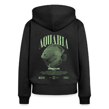 Diskus-Buntbarsch Fish Keeper Moderne Streetwear - Frauen Premium Bio Zip Hoodie - Schwarz - Hinten - Julia (174cm)