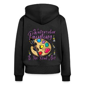 Cool Artist Aquarelle Le vrai cadeau de peinture d’art - Sweat à capuche zippé Premium bio Femme - noir - Dos - Julia (174cm)