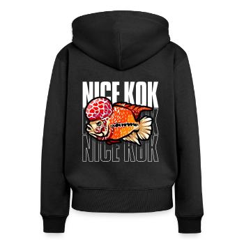 Schöner Kok Lustiger Blumenhorn-Buntbarsch Fischhalter - Frauen Premium Bio Zip Hoodie - Schwarz - Hinten - Julia (174cm)