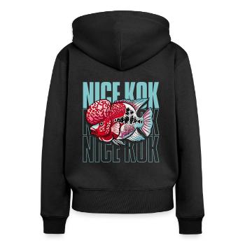 Schöner Kok Lustiger Blumenhorn-Buntbarsch Fischhalter - Frauen Premium Bio Zip Hoodie - Schwarz - Hinten - Julia (174cm)