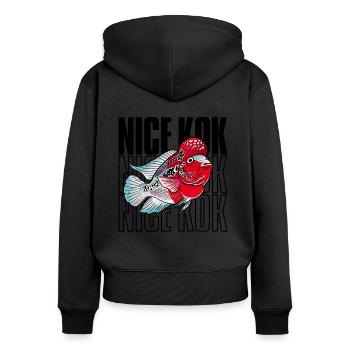 Schöner Kok Lustiger Blumenhorn-Buntbarsch Fischhalter - Frauen Premium Bio Zip Hoodie - Schwarz - Hinten - Julia (174cm)