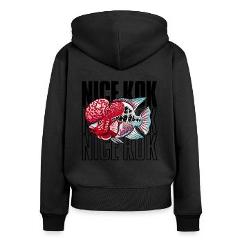 Schöner Kok Lustiger Blumenhorn-Buntbarsch Fischhalter - Frauen Premium Bio Zip Hoodie - Schwarz - Hinten - Julia (174cm)