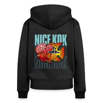 Schöner Kok Lustiger Blumenhorn-Buntbarsch Fischhalter - Frauen Premium Bio Zip Hoodie - Schwarz - Hinten - Julia (174cm)
