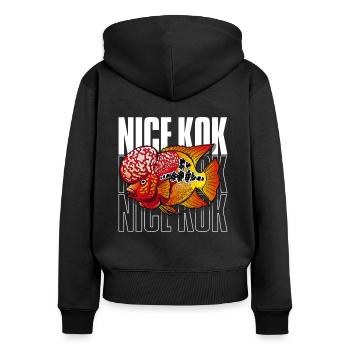 Schöner Kok Lustiger Blumenhorn-Buntbarsch Fischhalter - Frauen Premium Bio Zip Hoodie - Schwarz - Hinten - Julia (174cm)