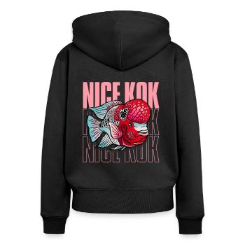 Schöner Kok Lustiger Blumenhorn-Buntbarsch Fischhalter - Frauen Premium Bio Zip Hoodie - Schwarz - Hinten - Julia (174cm)