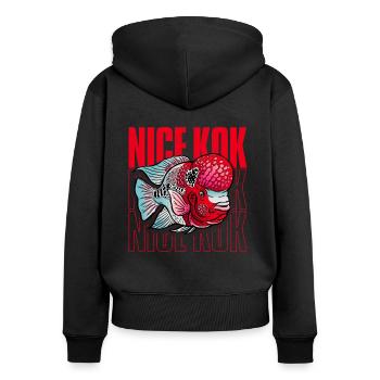 Schöner Kok Lustiger Blumenhorn-Buntbarsch Fischhalter - Frauen Premium Bio Zip Hoodie - Schwarz - Hinten - Julia (174cm)