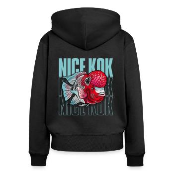 Schöner Kok Lustiger Blumenhorn-Buntbarsch Fischhalter - Frauen Premium Bio Zip Hoodie - Schwarz - Hinten - Julia (174cm)