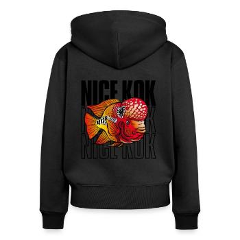 Schöner Kok Lustiger Blumenhorn-Buntbarsch Fischhalter - Frauen Premium Bio Zip Hoodie - Schwarz - Hinten - Julia (174cm)