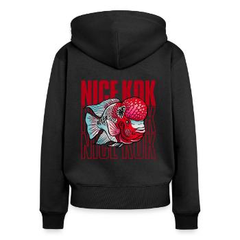 Schöner Kok Lustiger Blumenhorn-Buntbarsch Fischhalter - Frauen Premium Bio Zip Hoodie - Schwarz - Hinten - Julia (174cm)