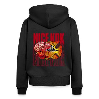 Schöner Kok Lustiger Blumenhorn-Buntbarsch Fischhalter - Frauen Premium Bio Zip Hoodie - Schwarz - Hinten - Julia (174cm)