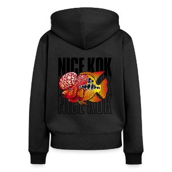 Schöner Kok Lustiger Blumenhorn-Buntbarsch Fischhalter - Frauen Premium Bio Zip Hoodie - Schwarz - Hinten - Julia (174cm)