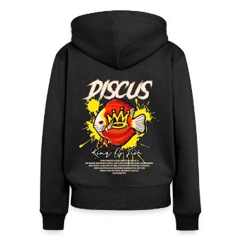 Diskusfisch Buntbarsch Fischhalter Streetwear - Frauen Premium Bio Zip Hoodie - Schwarz - Hinten - Julia (174cm)