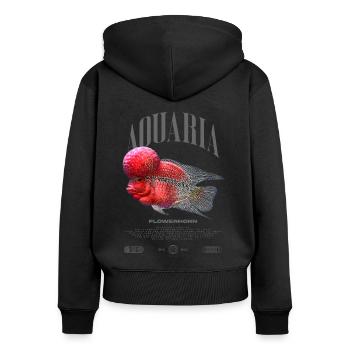 Flowerhorn Cichlid Fish Keeper Streetwear - Frauen Premium Bio Zip Hoodie - Schwarz - Hinten - Julia (174cm)