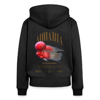 Flowerhorn Cichlid Fish Keeper Streetwear - Frauen Premium Bio Zip Hoodie - Schwarz - Hinten - Julia (174cm)