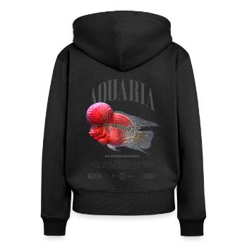 Flowerhorn Cichlid Fish Keeper Streetwear - Frauen Premium Bio Zip Hoodie - Schwarz - Hinten - Julia (174cm)
