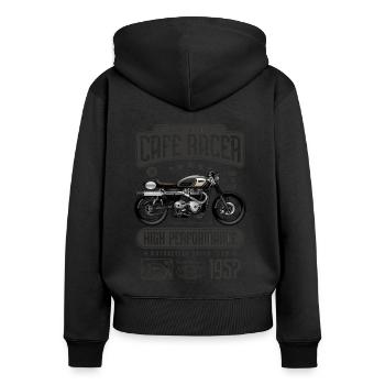 Cafe Racer Moto Anniversaire Motard Né en 1957 - Sweat à capuche zippé Premium bio Femme - noir - Dos - Julia (174cm)