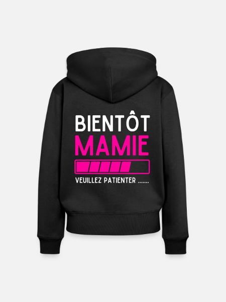 Oma bald bitte warten - Frauen Premium Bio Zip Hoodie - Schwarz