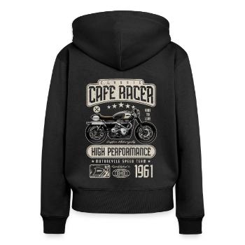 Cafe Racer Moto Anniversaire Motard Né en 1961 - Sweat à capuche zippé Premium bio Femme - noir - Dos - Julia (174cm)