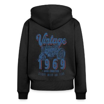 Oldtimer-Traktor-Farmer-Geburtstag geboren 1969 - Frauen Premium Bio Zip Hoodie - Schwarz - Hinten - Julia (174cm)