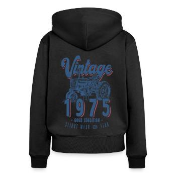 Vintage Tractor Farmer Birthday Born In 1975 - Women's Premium Organic Zip Hoodie - black - Back - Julia (174cm)