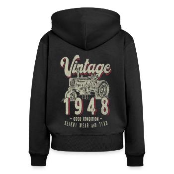 Oldtimer Traktor Bauer Geburtstag Jahrgang 1948 - Frauen Premium Bio Zip Hoodie - Schwarz - Hinten - Julia (174cm)