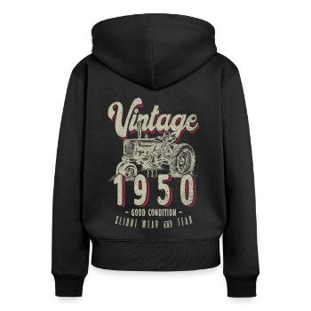 Oldtimer Traktor Farmer Geburtstag geboren 1950 - Frauen Premium Bio Zip Hoodie - Schwarz - Hinten - Julia (174cm)