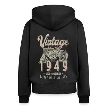 Oldtimer Traktor Farmer Geburtstag Jahrgang 1949 - Frauen Premium Bio Zip Hoodie - Schwarz - Hinten - Julia (174cm)