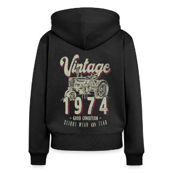 Oldtimer Traktor Farmer Geburtstag Jahrgang 1974 - Frauen Premium Bio Zip Hoodie - Schwarz - Hinten - Julia (174cm)
