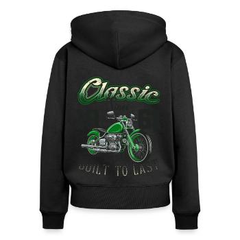 Moto Motard Moto Anniversaire Né En 1961 - Sweat à capuche zippé Premium bio Femme - noir - Dos - Julia (174cm)