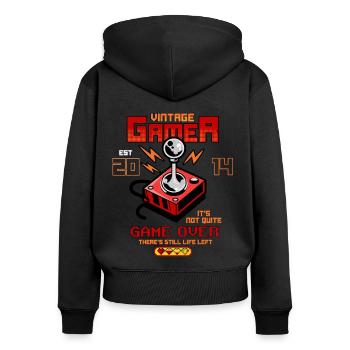 Vintage Gamer Since 2014 Funny Birthday Gaming - Women's Premium Organic Zip Hoodie - black - Back - Julia (174cm)