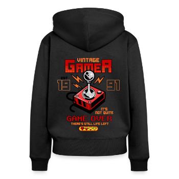 Vintage Gamer Since 1991 Drôle d’anniversaire Jeux - Sweat à capuche zippé Premium bio Femme - noir - Dos - Julia (174cm)