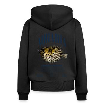 Stachelschwein Kugelfischhalter Moderne Streetwear - Frauen Premium Bio Zip Hoodie - Schwarz - Hinten - Julia (174cm)