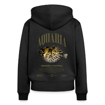 Stachelschwein Kugelfischhalter Moderne Streetwear - Frauen Premium Bio Zip Hoodie - Schwarz - Hinten - Julia (174cm)
