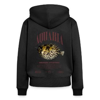 Stachelschwein Kugelfischhalter Moderne Streetwear - Frauen Premium Bio Zip Hoodie - Schwarz - Hinten - Julia (174cm)