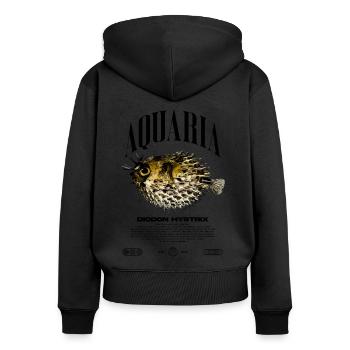 Stachelschwein Kugelfischhalter Moderne Streetwear - Frauen Premium Bio Zip Hoodie - Schwarz - Hinten - Julia (174cm)