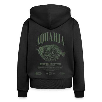 Stachelschwein Kugelfischhalter Moderne Streetwear - Frauen Premium Bio Zip Hoodie - Schwarz - Hinten - Julia (174cm)