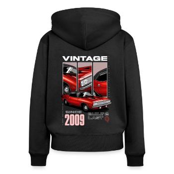 Ich bin nicht alt, ich bin ein Oldtimer, der 2009 geboren wurde - Frauen Premium Bio Zip Hoodie - Schwarz - Hinten - Julia (174cm)
