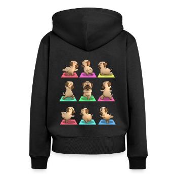 Yogaliebhaber Trainingsshirt Yoga Mops Hund - Frauen Premium Bio Zip Hoodie - Schwarz - Hinten - Julia (174cm)
