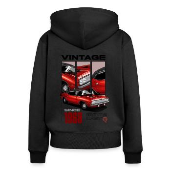 Ich bin nicht alt, ich bin ein Oldtimer, Jahrgang 1968 - Frauen Premium Bio Zip Hoodie - Schwarz - Hinten - Julia (174cm)