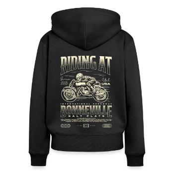 Bonneville Salt Flats Motorrad Geburtstag 2003 - Frauen Premium Bio Zip Hoodie - Schwarz - Hinten - Julia (174cm)