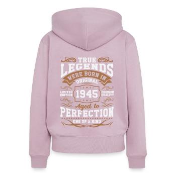 Legenden Geboren 1945 - Frauen Premium Bio Zip Hoodie - Altrosa - Hinten - Julia (174cm)