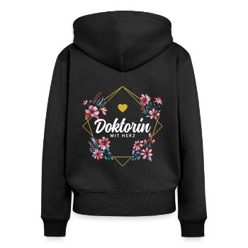 Doktorin mit Herz - Frauen Premium Bio Zip Hoodie - Schwarz - Hinten - Julia (174cm)