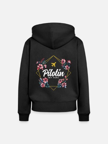 Pilotin mit Herz - Frauen Premium Bio Zip Hoodie - Schwarz
