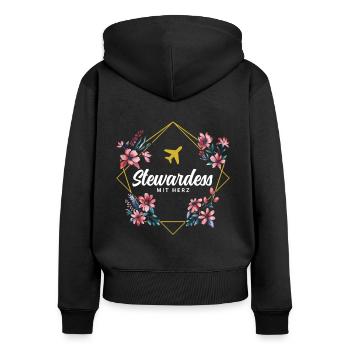 Stewardess mit Herz - Frauen Premium Bio Zip Hoodie - Schwarz - Hinten - Julia (174cm)